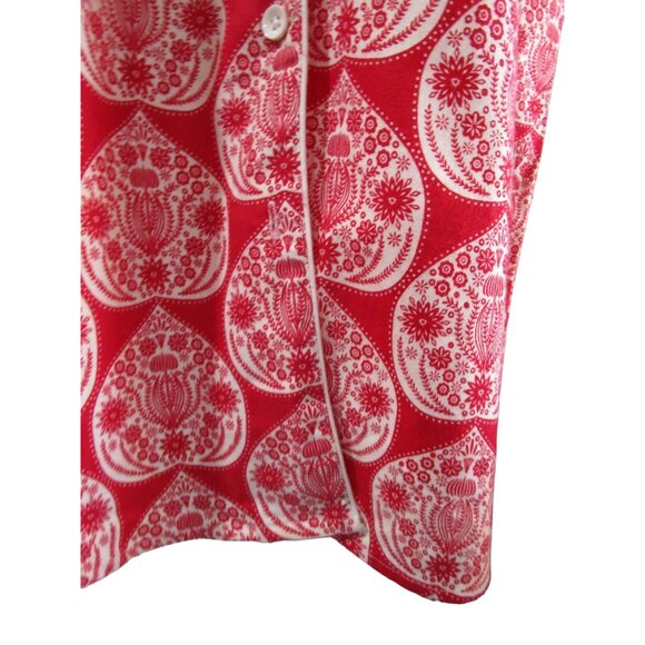 World Market Red White Floral Flannel S/M Button Up Nightshirt EUC Front Pocket - Picture 13 of 16